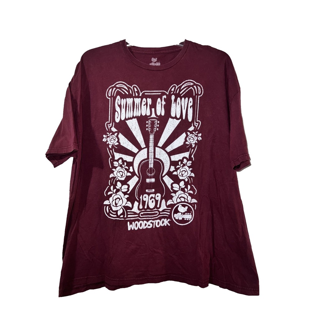 Woodstock Summer of Love 1969 Graphic T-Shirt Mens 3X Burgundy Hybrid Apparel